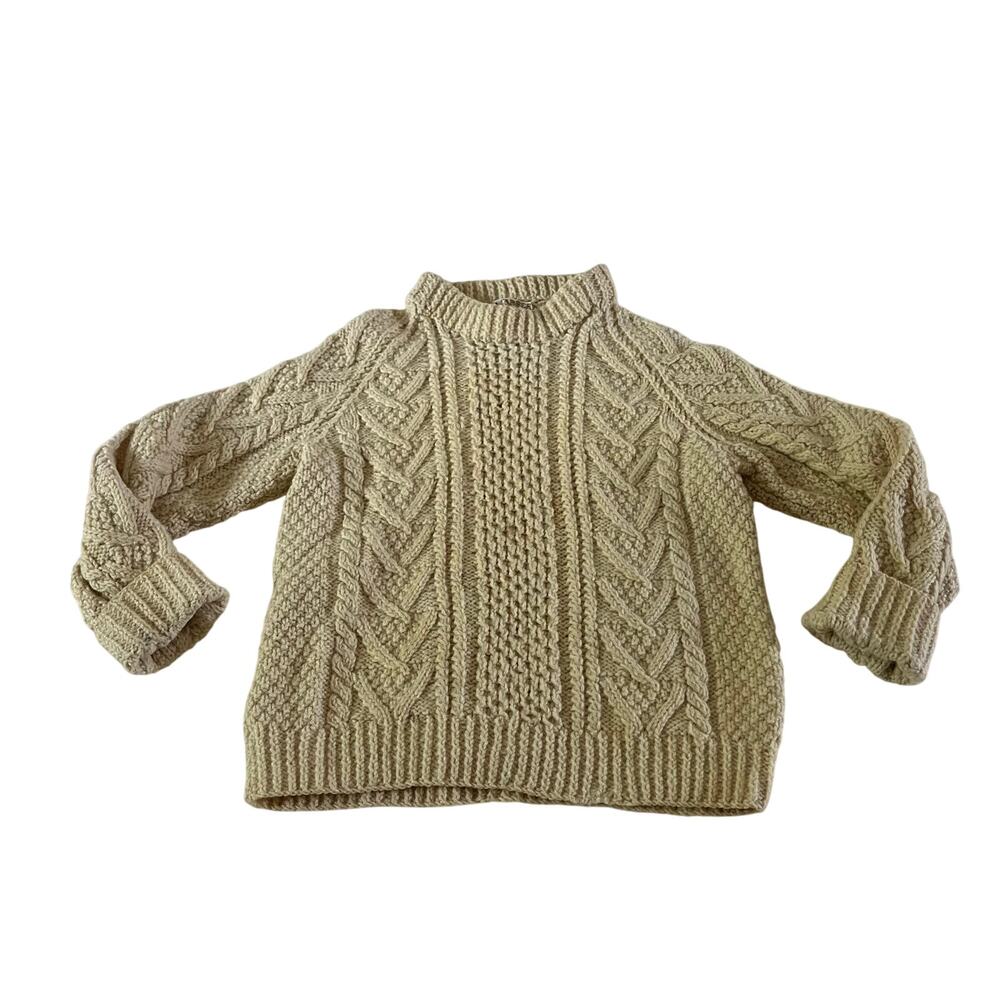 Kids Irish 100% Wool Hand Knit Cable Knit Pullover Sweater Youth Small Fisherman